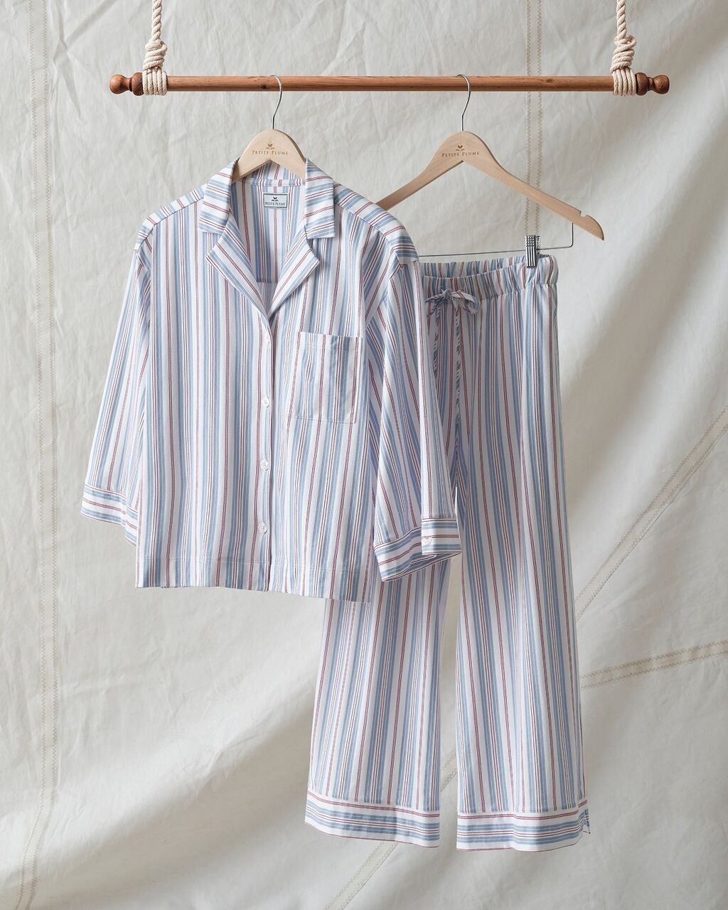 The Olivia Wide Leg Lightweight Pima Pajama Set in Vintage French Stripe