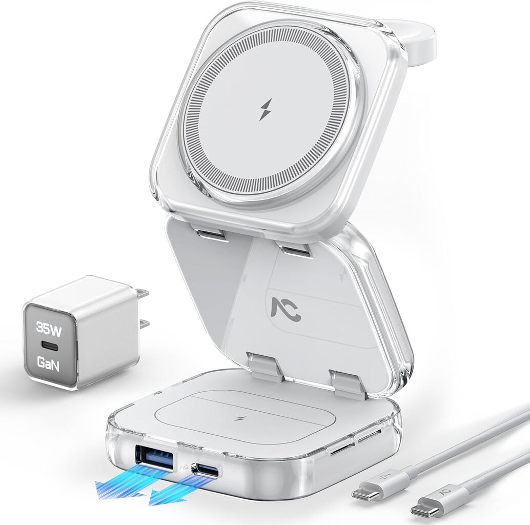 5-in-1 Wireless Charger for MagSafe, AC ISLAND Portable Travel Charging Stati...