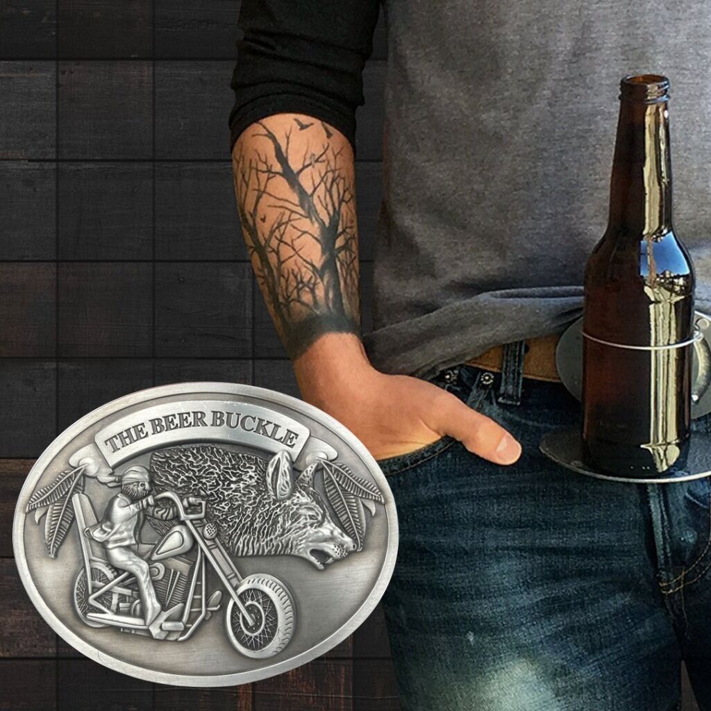 Beer Bottle Holder Belt Buckle Wolf Head Novelty