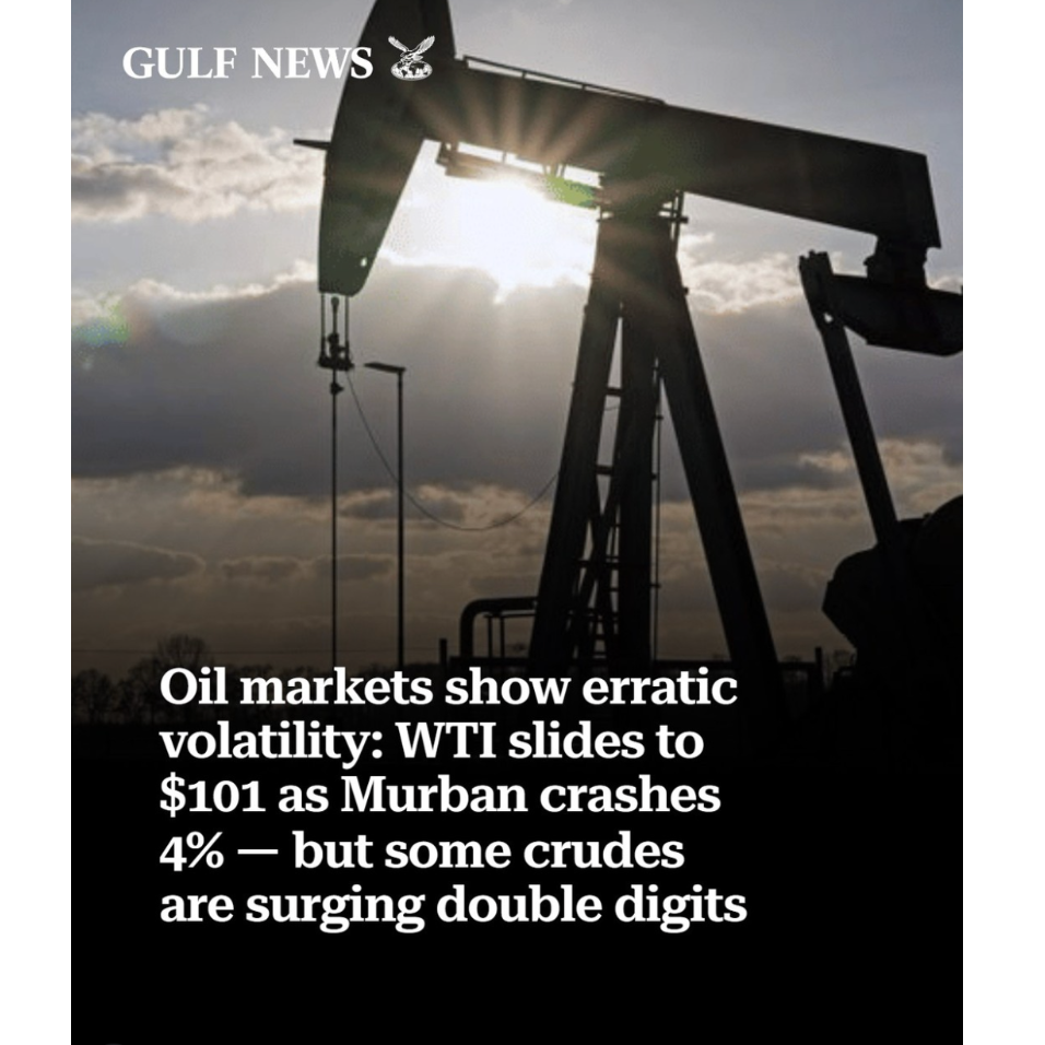 Oil markets show erratic volatility: WTI slides to $101 as Murban crashes 4% - but some crudes are surging double digits
