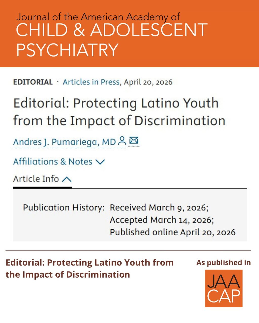 JAACAP AIP Editorial: Protecting Latino Youth from the Impact of Discrimination