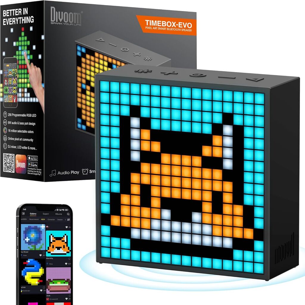 Divoom TimeBox Evo -- Pixel Art Bluetooth Speaker with 16x16 LED Display APP ...