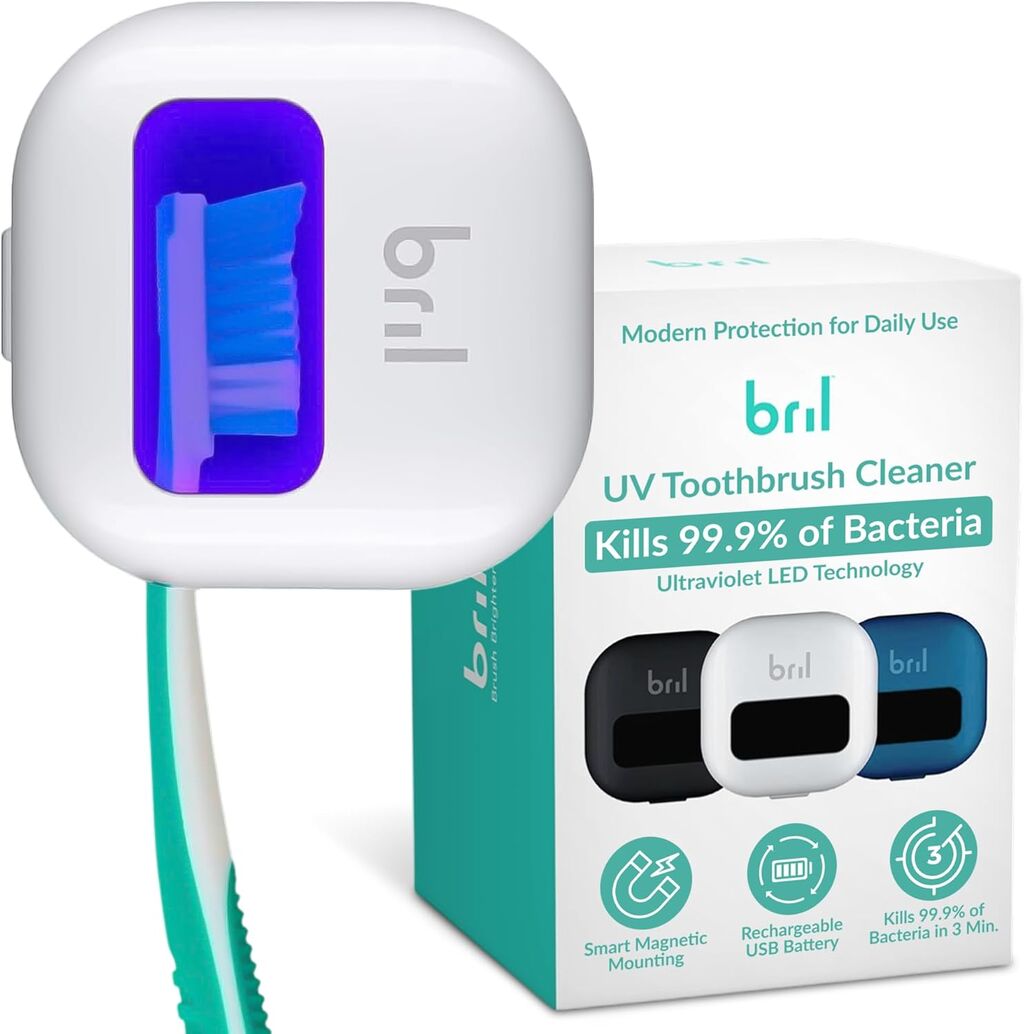 Bril UV-C Toothbrush Cleaner and Holder &ndash; Wall Mounted Toothbrush Head Cover,...