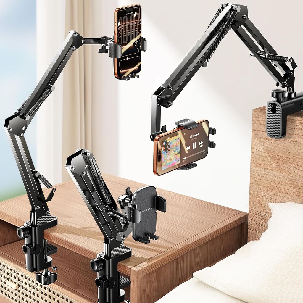 LISEN Gooseneck Phone Holder for Bed Desk [3rd Upgrade] Cell Phone Stand for ...