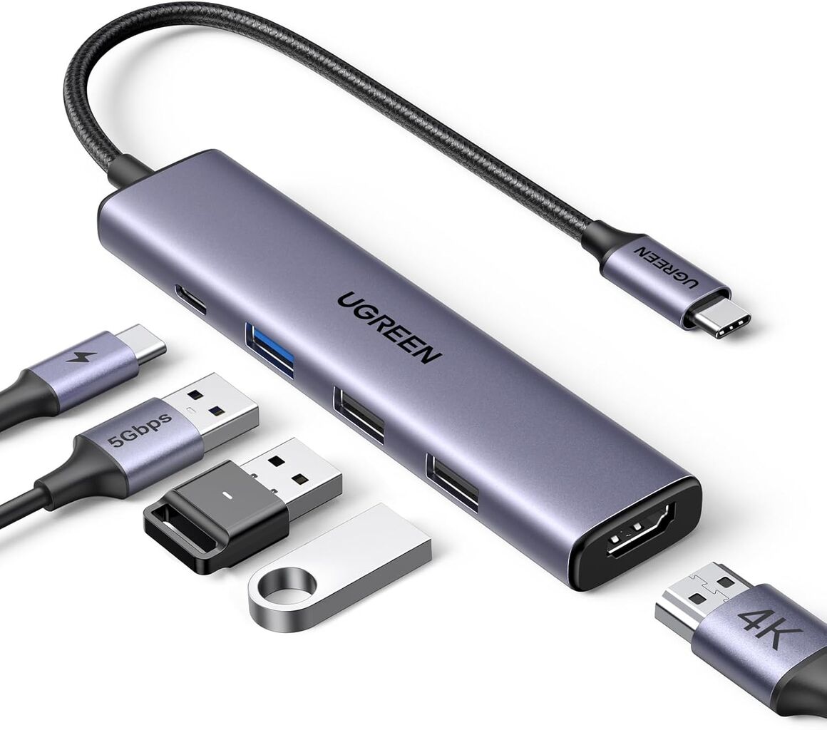 UGREEN USB C Hub 5 in 1 Multiport USB Adapter 4K HDMI, 100W Power Delivery, 3...