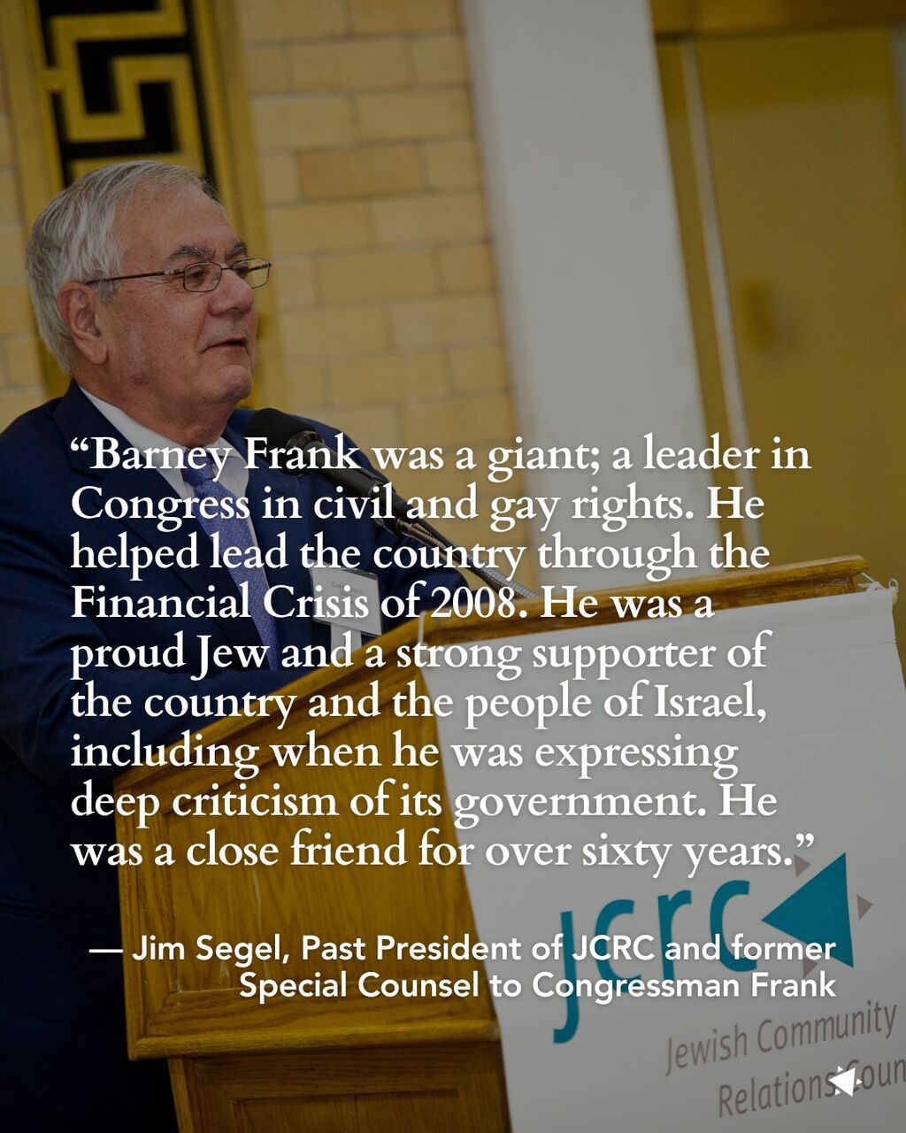 JCRC Mourns the Passing of Congressman Barney Frank, z&rdquo;l