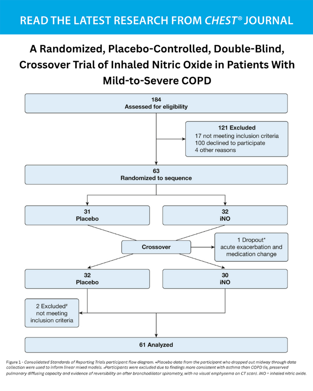 A Randomized, Placebo-Controlled, Double-Blind, Crossover Trial of Inhaled Nitric Oxide in Patients With Mild-to-Severe COPD - June 2