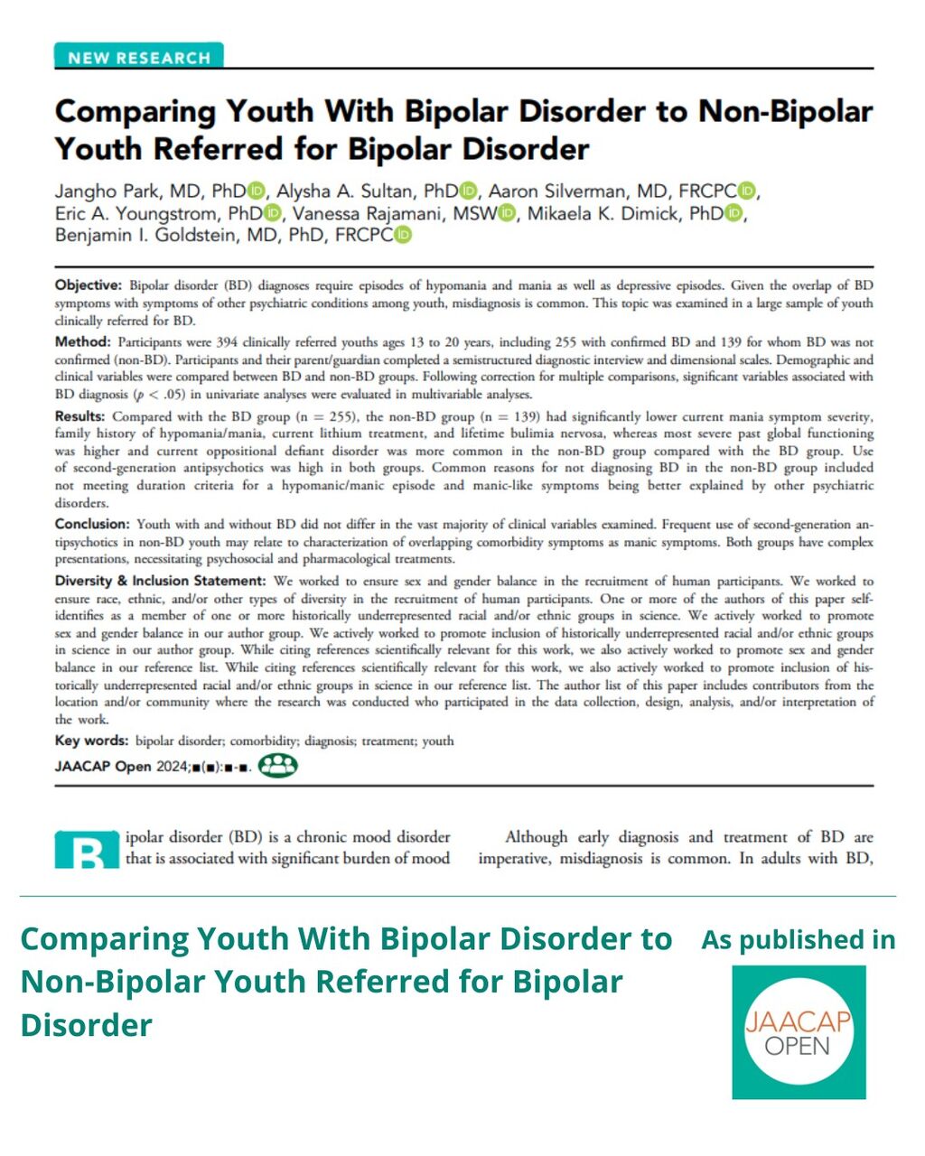 JO 0925 Comparing Youth With Bipolar Disorder to Non-Bipolar Youth Referred for Bipolar Disorder