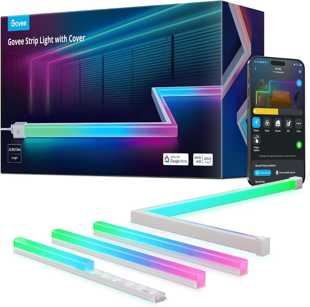 Govee RGBIC LED Strip Lights 32.8ft with Covers, Smart Lights Work with Alexa...