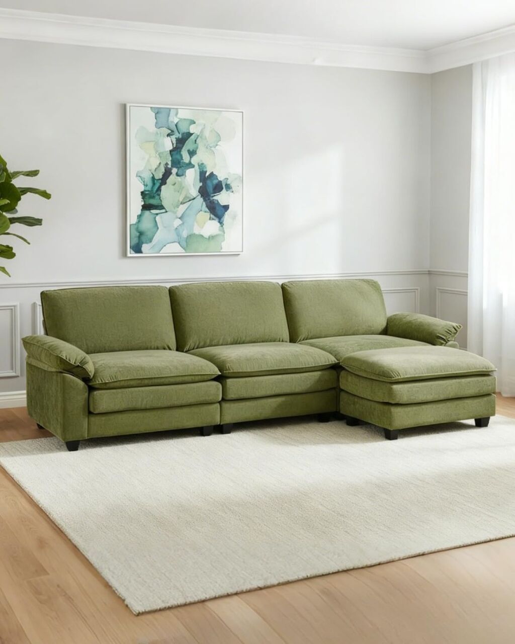 Amazon.com: Karl home Sectional Sofa Modular Deep Seat Sofa Couch with Ottoman, Chenille Sofa Sleeper Comfy Upholstered Furniture for Living Room, Apartment, Studio, Office, (3-Seat & 1-Ottoman, Green) : Home & Kitchen