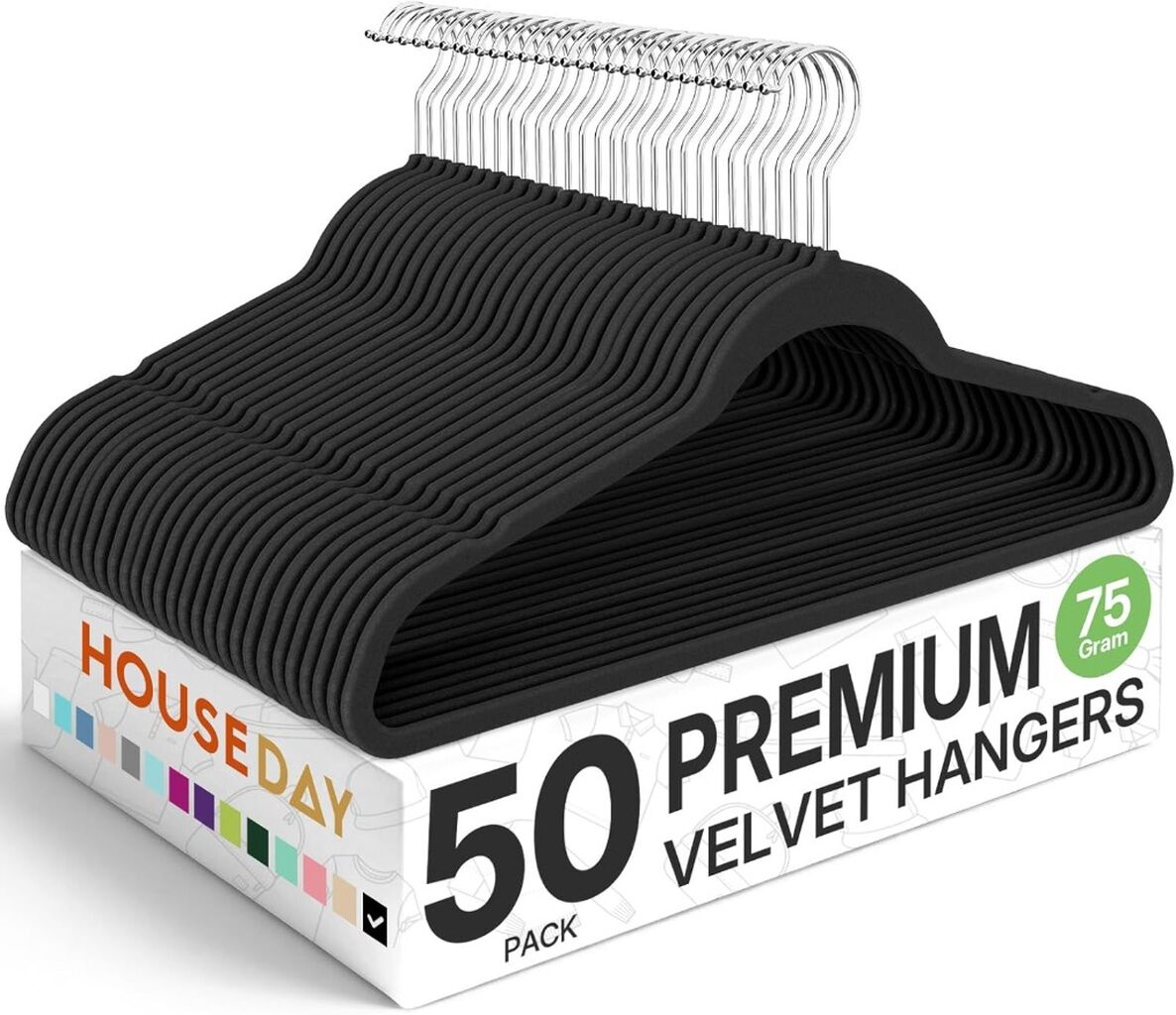 HOUSE DAY Premium Velvet Hangers 50 Pack Black, Non-Slip Flocked Felt Hangers, Sturdy Clothes Hangers with 360&deg; Rotatable Hook, Heavy Duty Coat Hanger, Durable Slim Hanger for Closet Space Saving