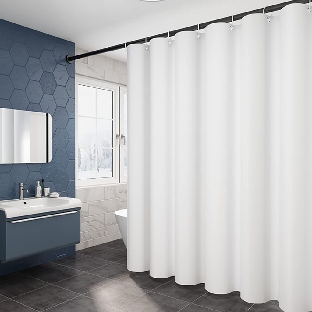 White Fabric Shower Curtain Liner with Bottom Counterweight, Waterproof Hotel Quality, 72 x 72 Machine Washable