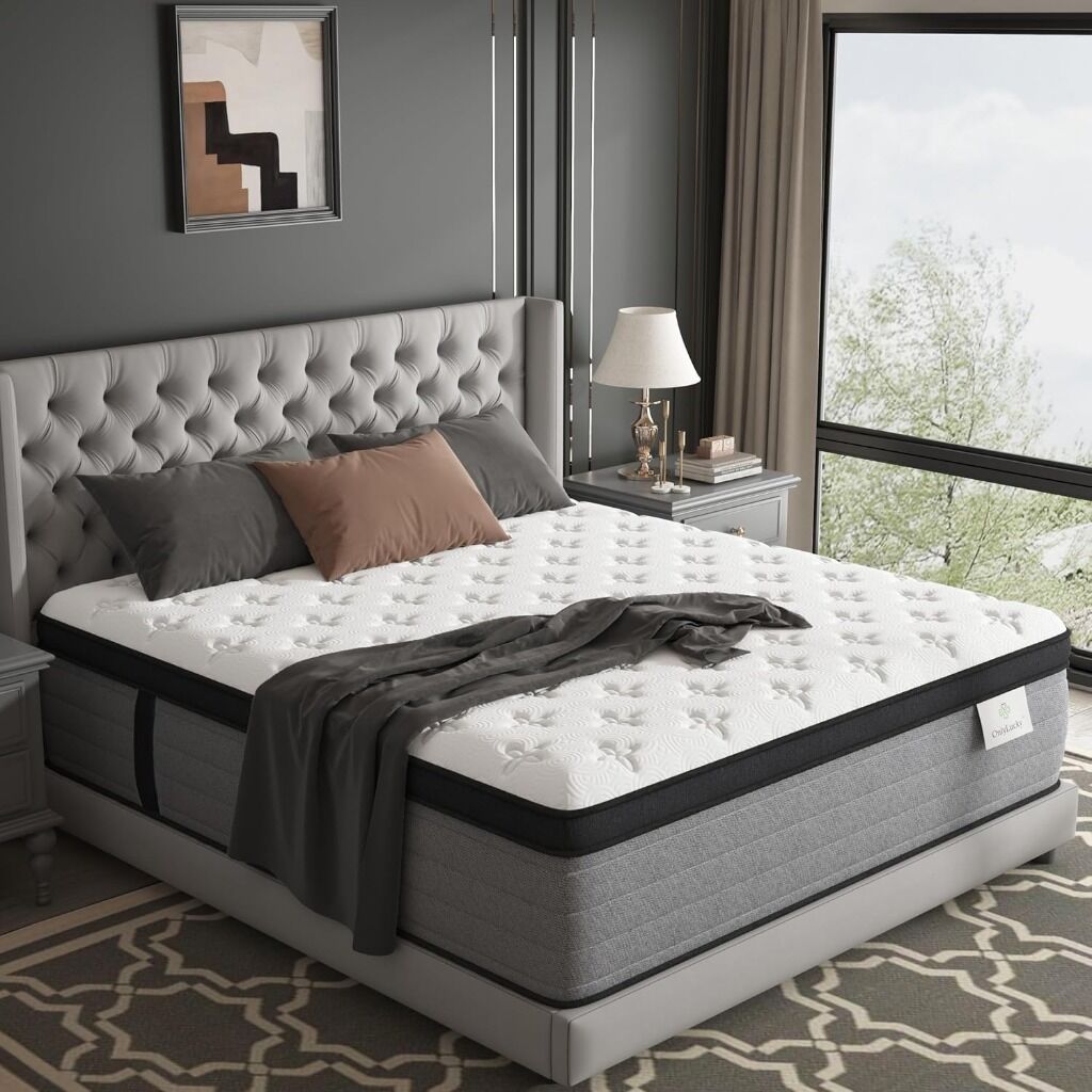 Onlylucky Firm King Mattress 12 Inch, Luxury Hotel Level King Size Mattress in a Box with Gel Memory Foam & Individual Pocket Springs, Upgraded Strong Edge Support, Fiberglass-Free