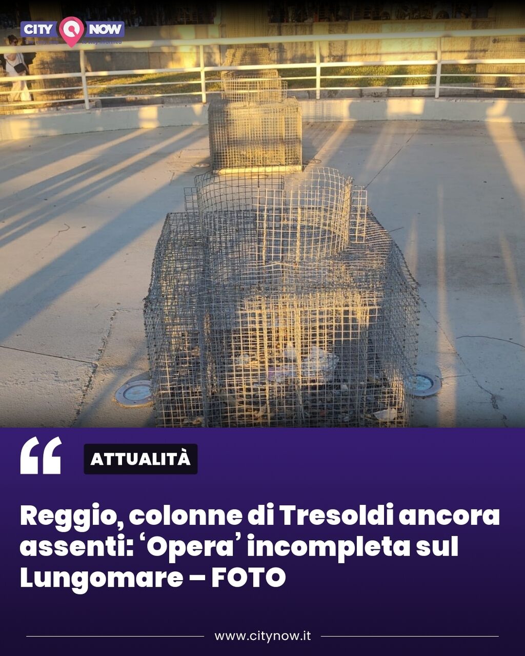Reggio, colonne di Tresoldi ancora assenti: &lsquo;Opera&rsquo; incompleta sul Lungomare &ndash; FOTO