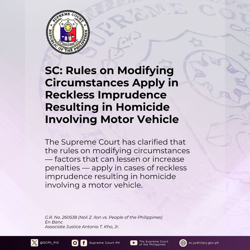 SC Clarifies Penalty Rules in Reckless Imprudence Resulting in Homicide Involving Motor Vehicles