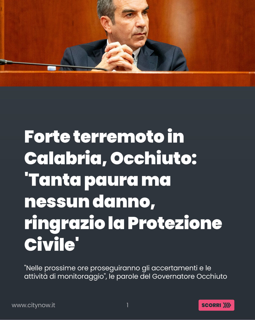 Forte terremoto in Calabria, Occhiuto: &lsquo;Tanta paura ma nessun danno, ringrazio la Protezione Civile&rsquo;