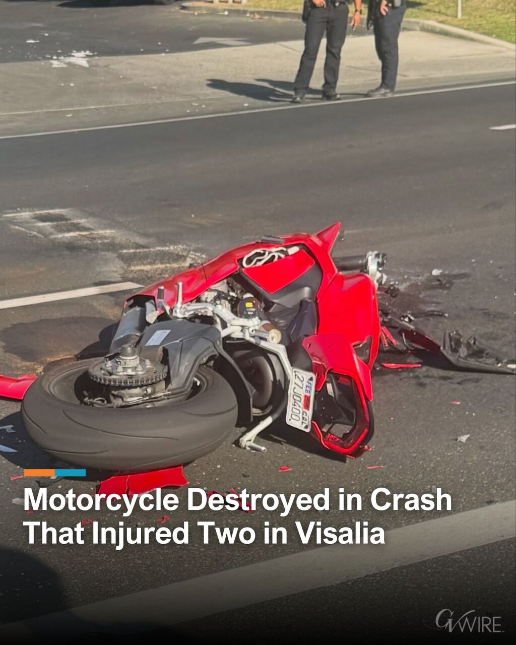 Motorcycle Destroyed in Crash That Injured Two in Visalia
