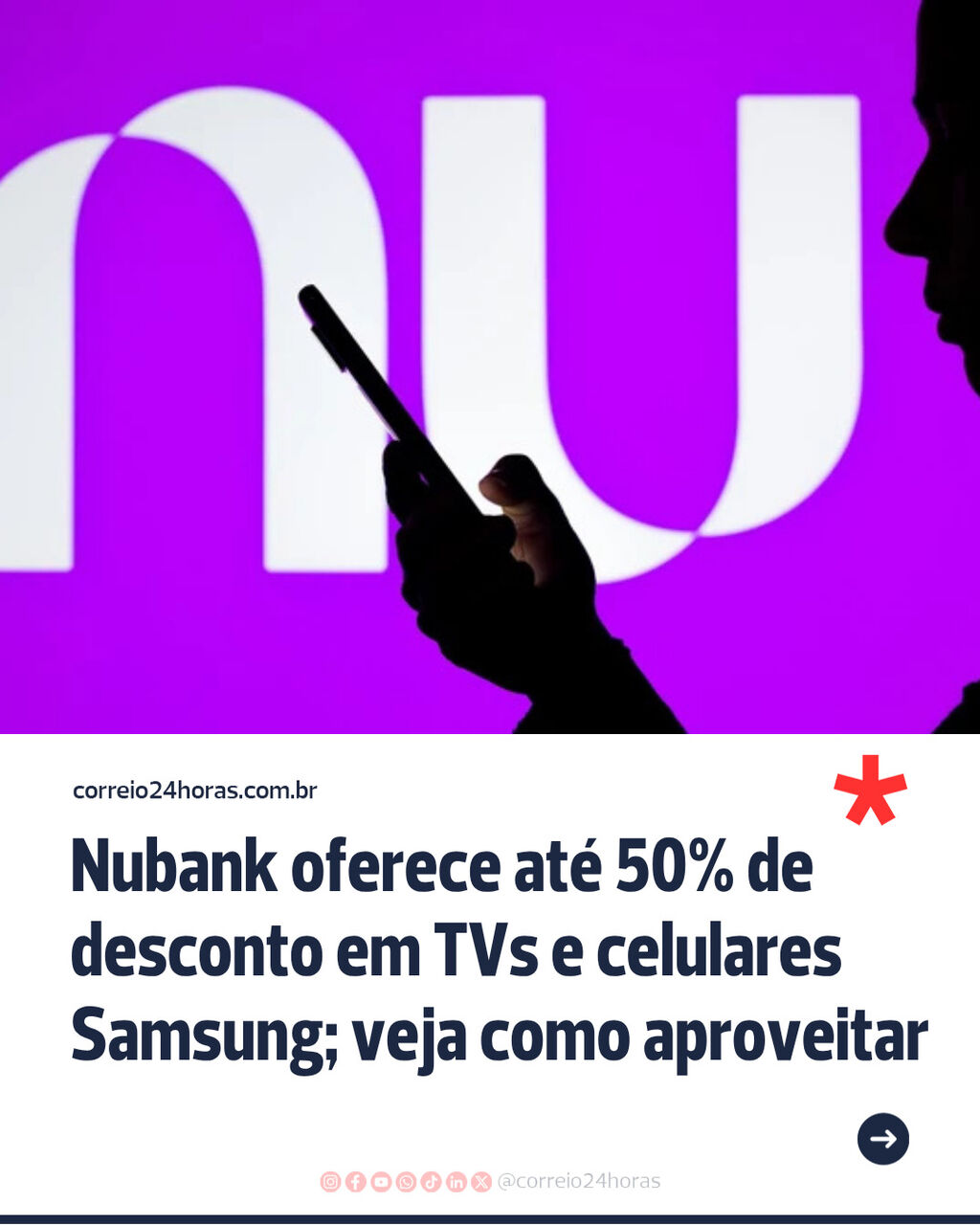  Nubank oferece at&eacute; 50% de desconto em TVs e celulares Samsung; veja como aproveitar