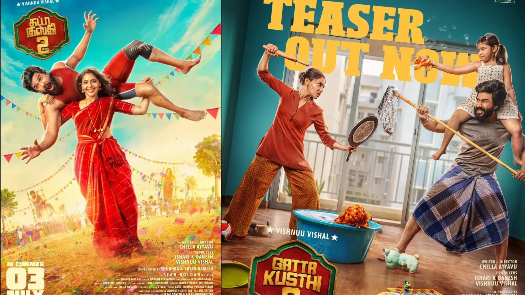 Vishnu Vishal and Aishwarya Lekshmi Return as 'Gatta Kushthi 2' Teaser Drops