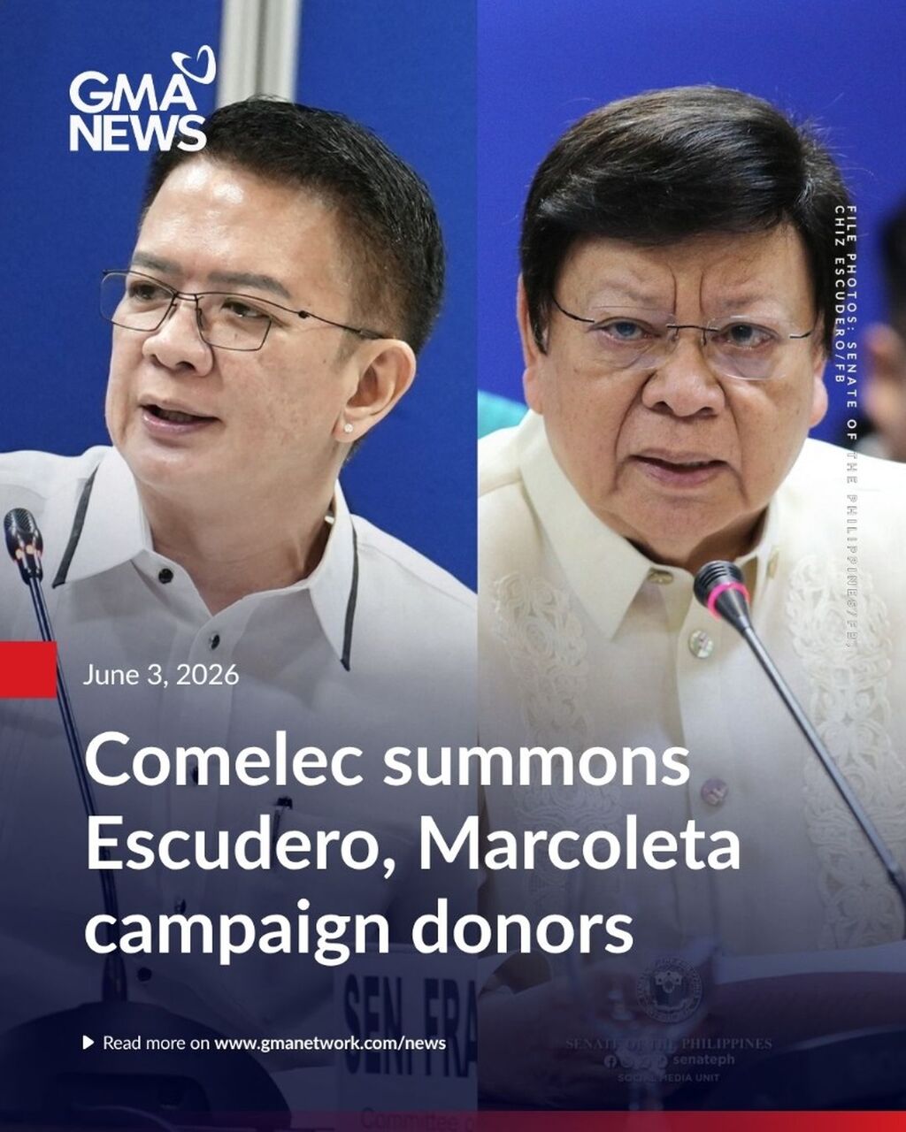 Comelec summons Escudero, Marcoleta campaign donors