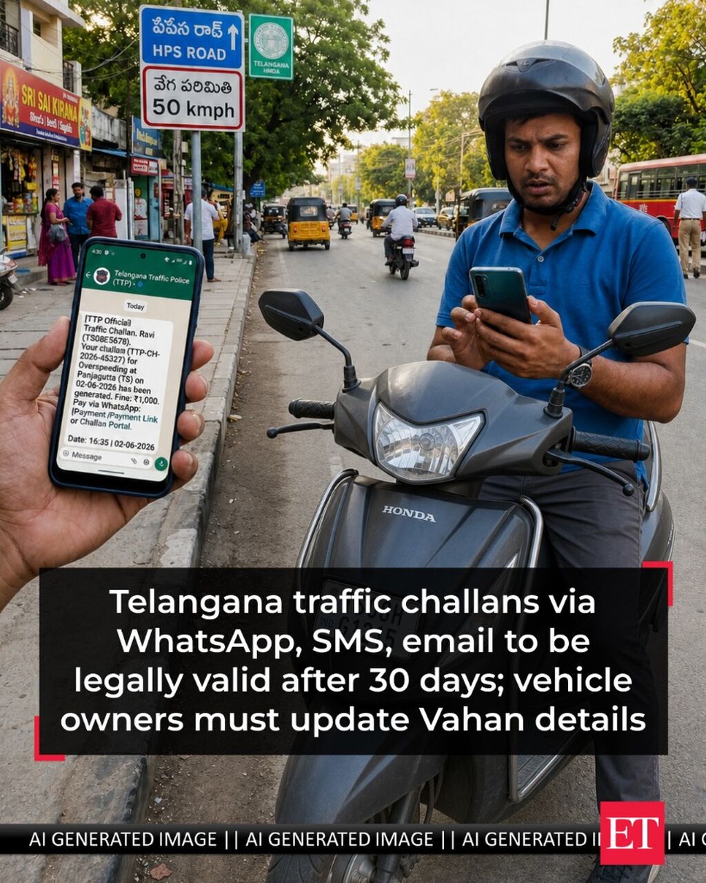 Telangana traffic challans via WhatsApp, SMS, email to be legally valid after 30 days; vehicle owners must update Vahan details