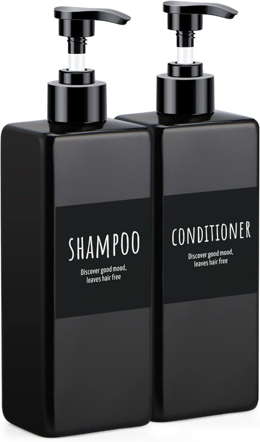 Segbeauty Black Soap Dispenser, 2pcs 16.9oz Square Plastic Pump Press Shower Bottles, 500ml Empty Refillable Bathroom Shower Dispenser Containers for Shampoo Conditioner Lotion Gel Liquid Soap