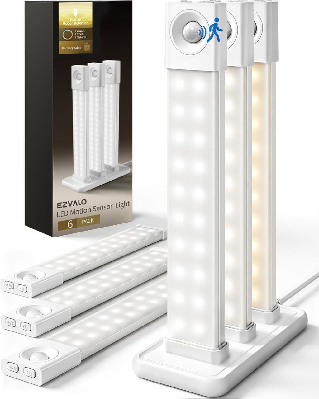 Cabinet Lights with Charging Station, 8 inch Motion Sensor Light Indoor, 1100mAh Rechargeable Wireless, 3 Color Temperatures, Dimmable LED Closet Lights for Pantry, Hallway, Stair