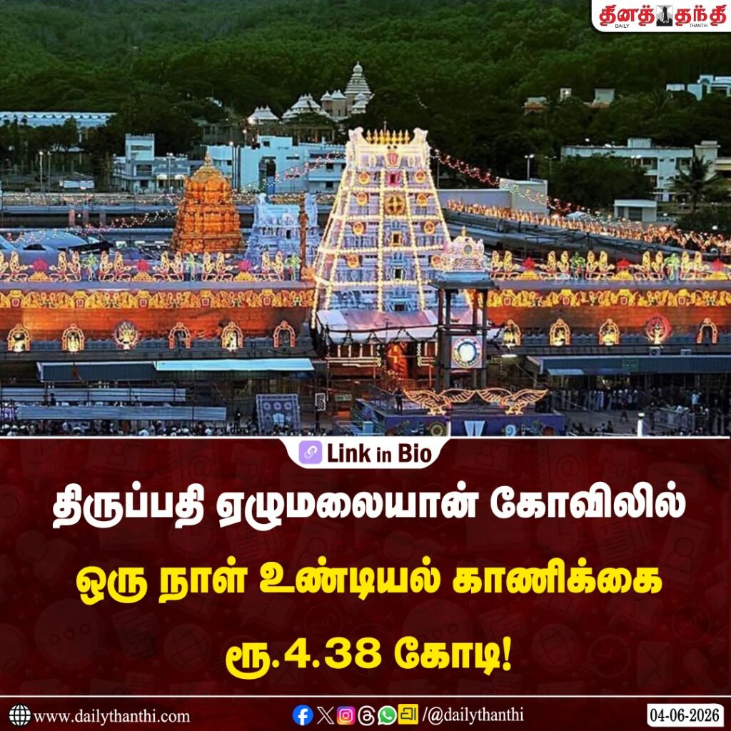 திருப்பதி ஏழுமலையான் கோவிலில் ஒரு நாள் உண்டியல் காணிக்கை ரூ.4.38 கோடி