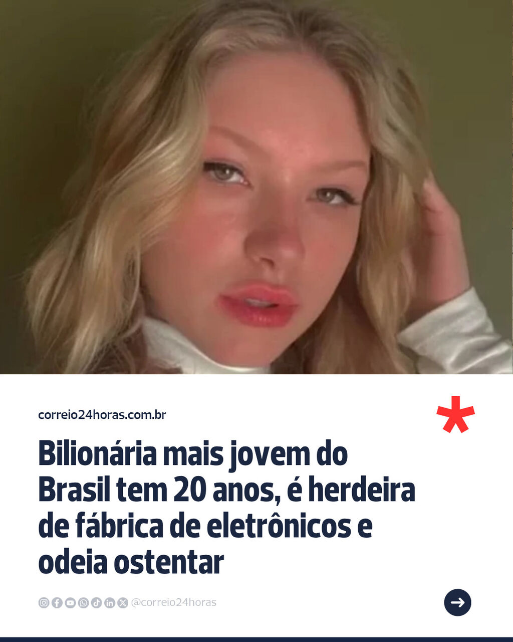 Bilion&aacute;ria mais jovem do Brasil tem 20 anos, &eacute; herdeira de f&aacute;brica de eletr&ocirc;nicos e odeia ostentar