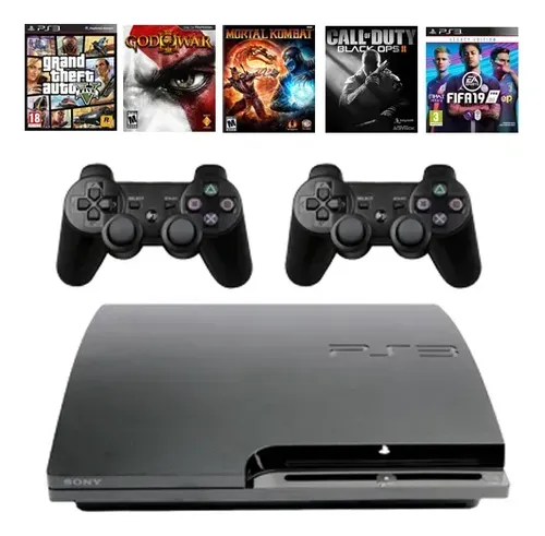 Ps3 Playstation 3 + 49 Jogos + 2 Controles + Nf-e E Garantia Preto