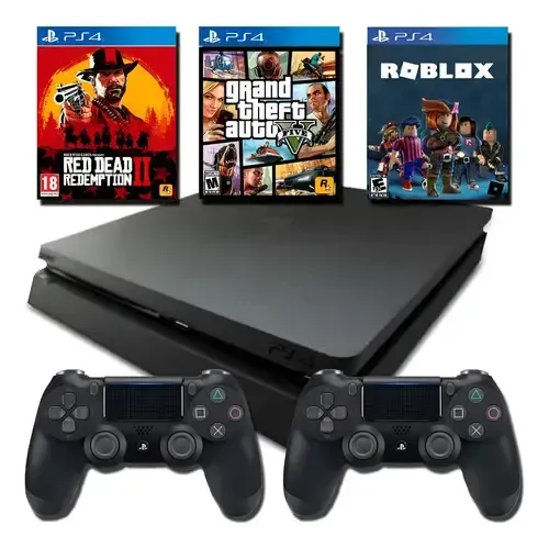 Sony Playstation 4 Ps4 Slim 500gb +2 Controles + Jogo Preto