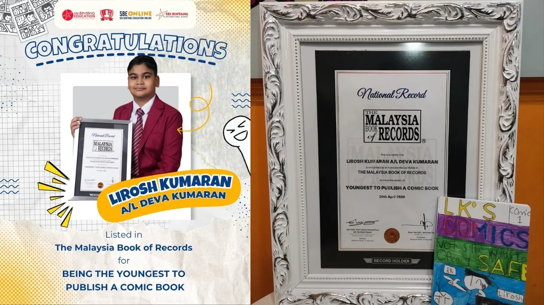 Lirosh Kumaran Makes History with Malaysia Books of Records Entry and Hong Kong Gold Award
