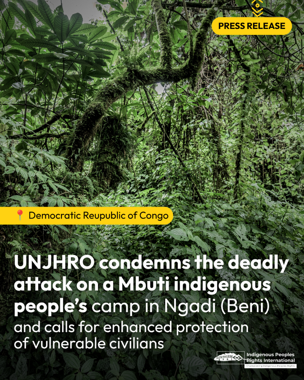 DRC: UNJHRO condemns the deadly attack on a Mbuti indigenous people&rsquo;s camp in Ngadi (Beni) and calls for enhanced protection of vulnerable civilians