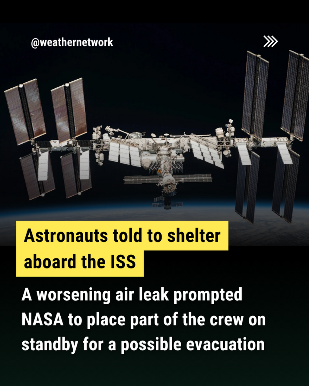  Space station astronauts ordered to shelter, possibly evacuate, due to air leak