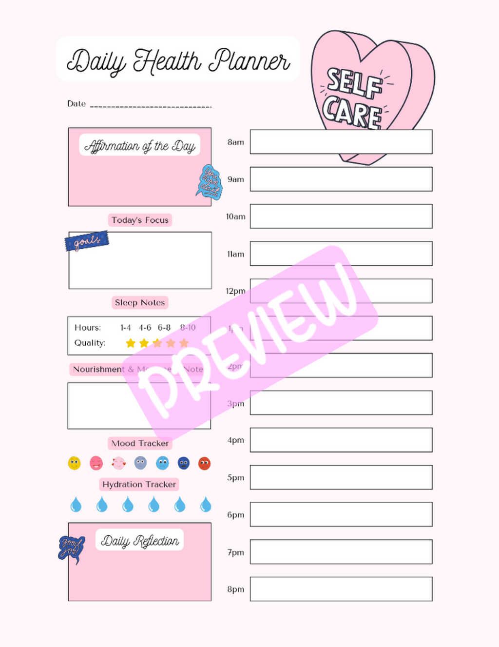 Aesthetic daily self-care planner