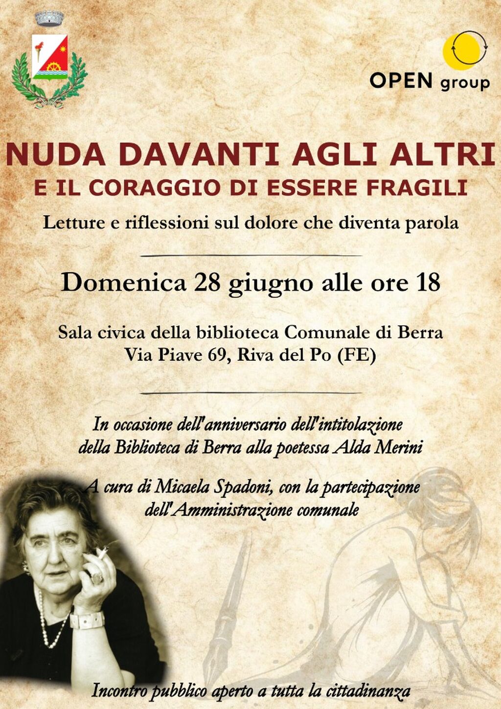 &ldquo;Nuda davanti agli altri e il coraggio di essere fragili&rdquo; &ndash; Incontro pubblico alla Biblioteca di Berra