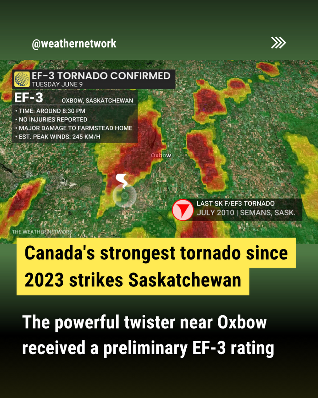  Saskatchewan records Canada's strongest tornado since 2023