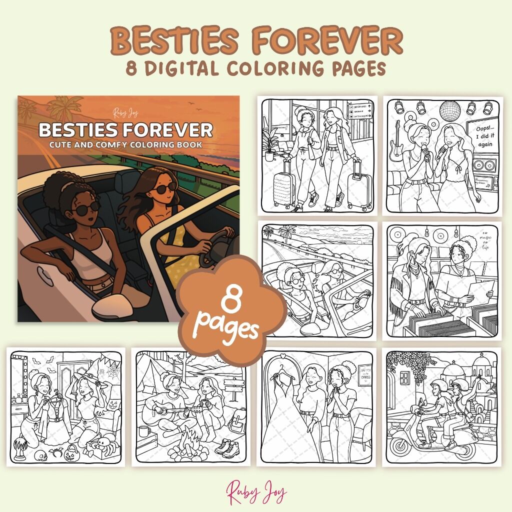 Besties Forever 8 Coloring Pages