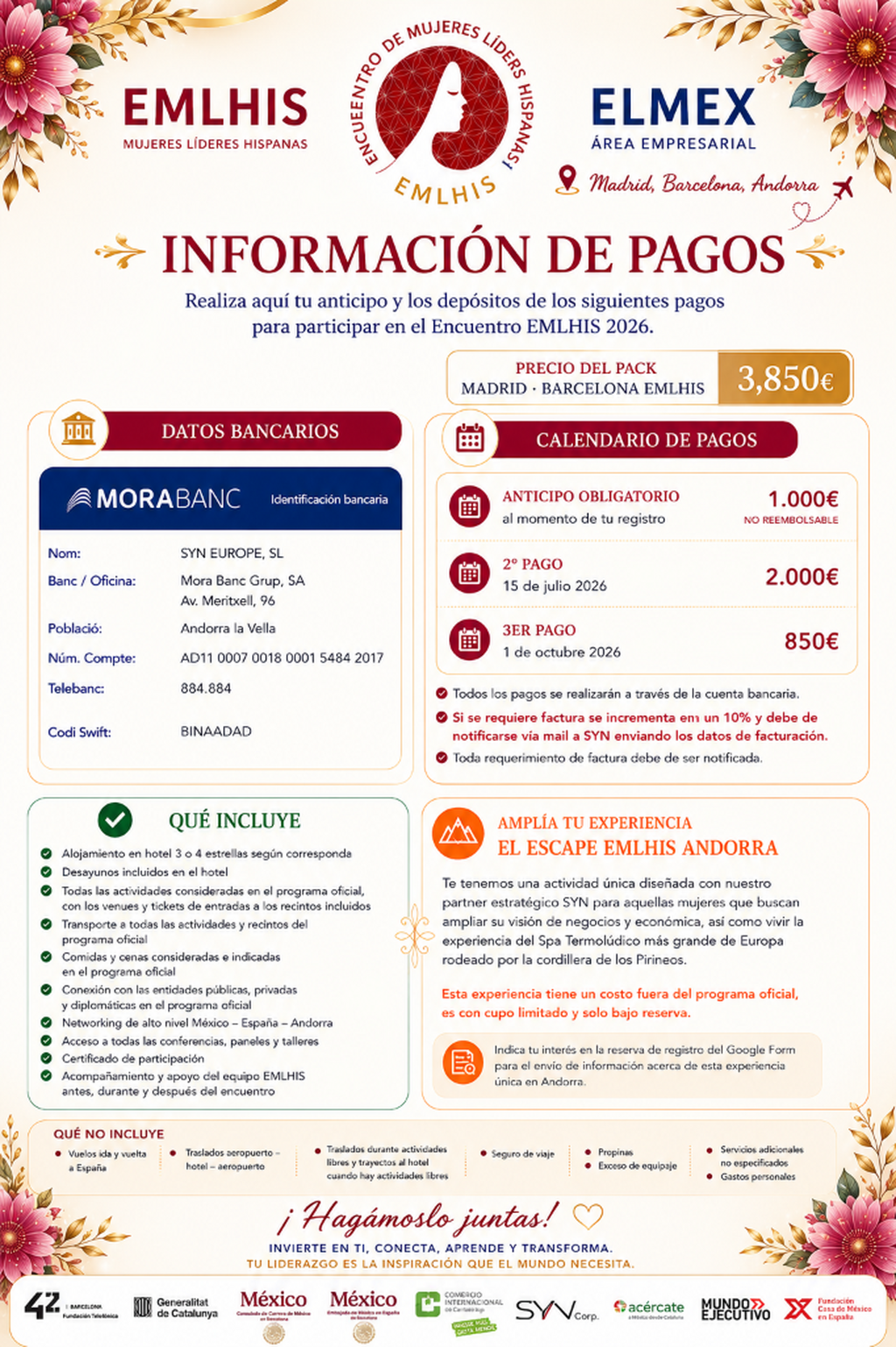 Formas de pago y anticipo de reserva de plaza