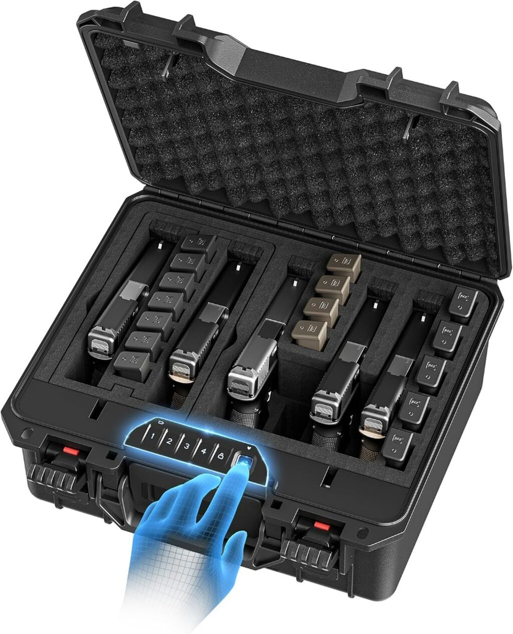 Kinghardcase Biometric Pistol Gun Case, Holds 5 Pistols & 16 Magazines