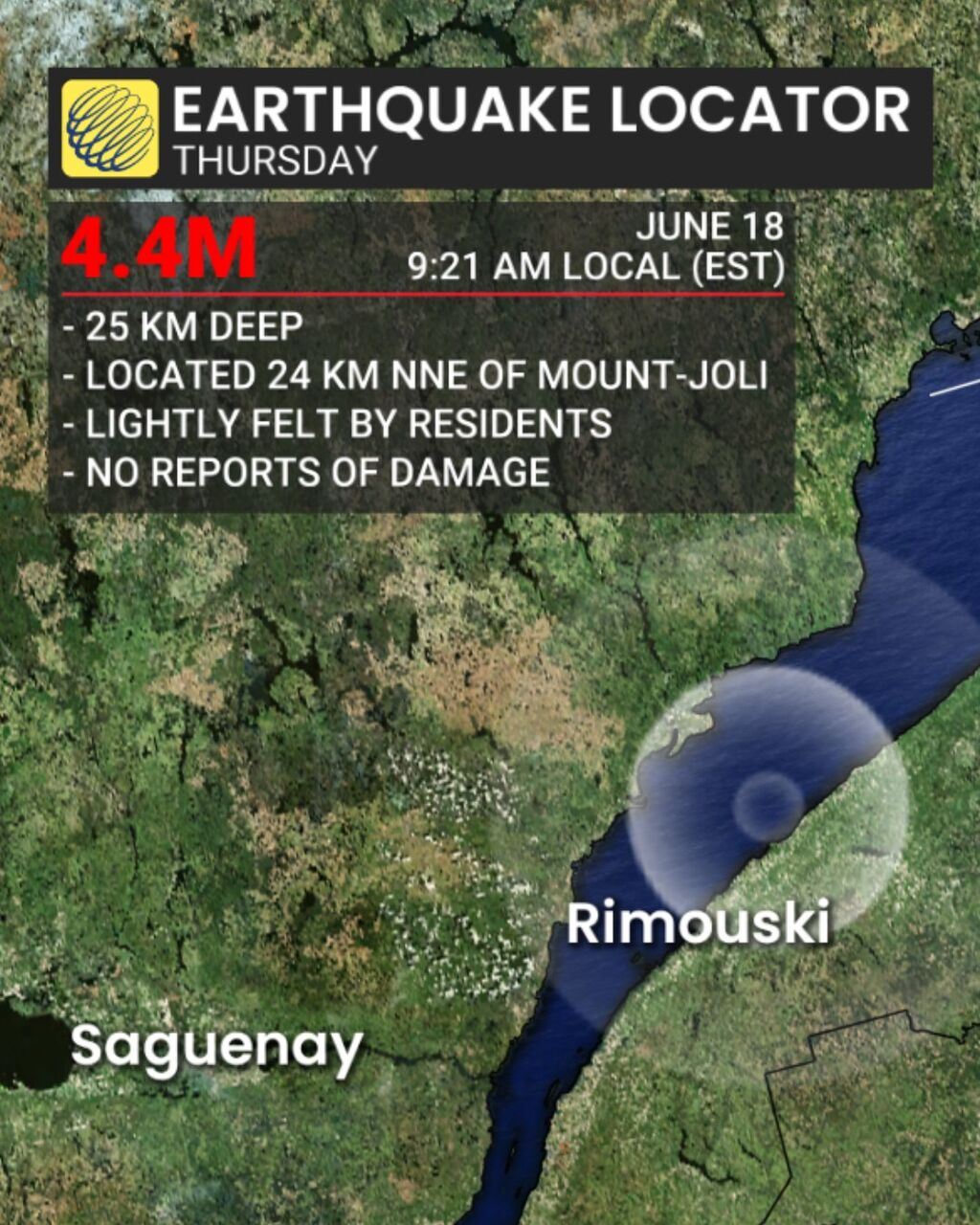 Magnitude 4.4 earthquake reported in Quebec, felt in Nova Scotia