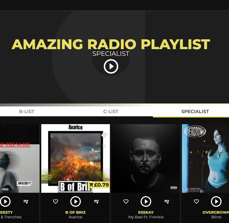 'Avarice' on the Specialist playlist at Amazing Radio