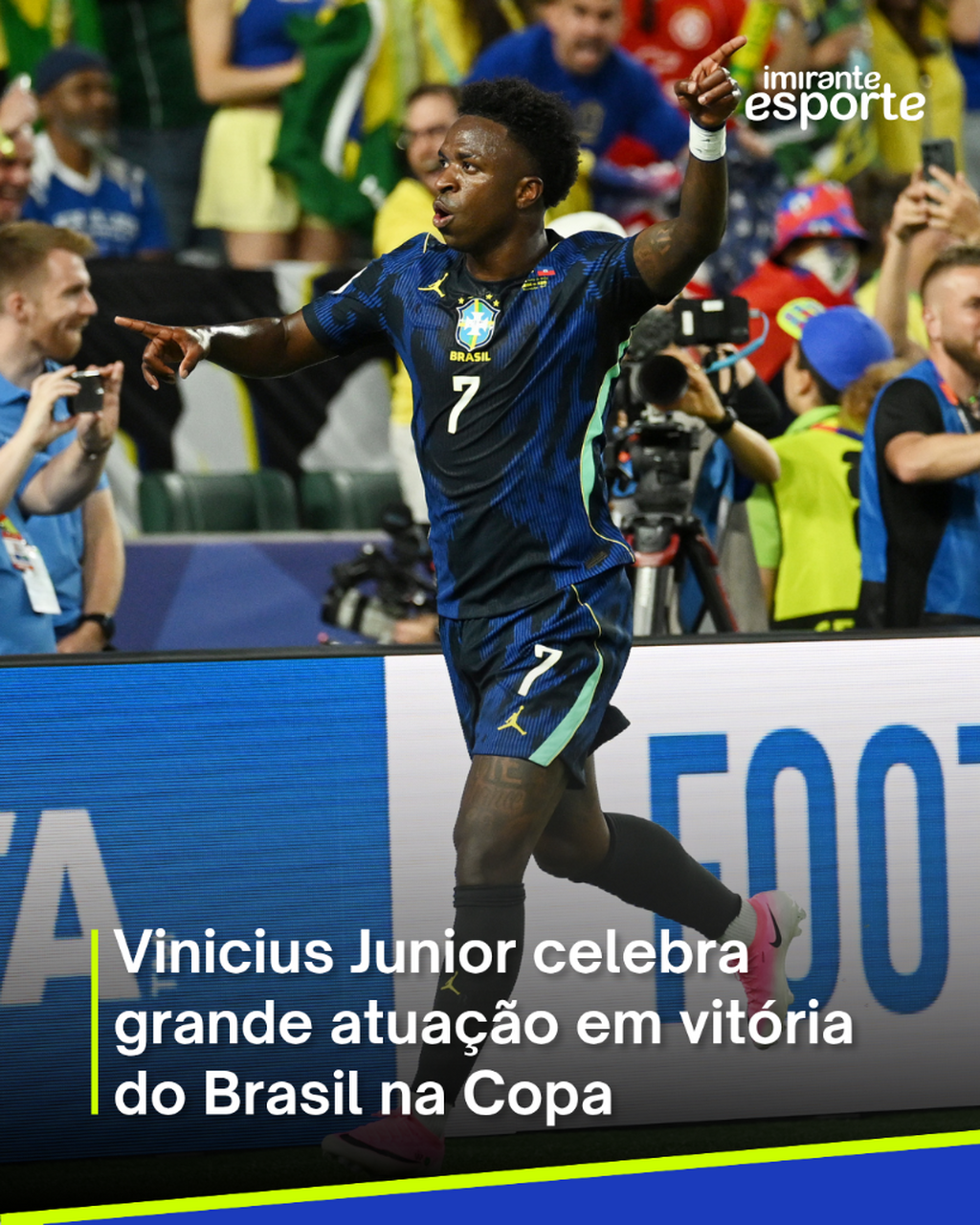 Vinicius Junior celebra grande atua&ccedil;&atilde;o em vit&oacute;ria do Brasil na Copa do Mundo