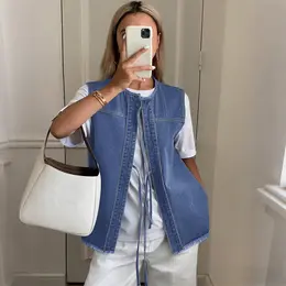 2344# Spring Summer Sleeveles Shirt For Women All-match Denim Vest
