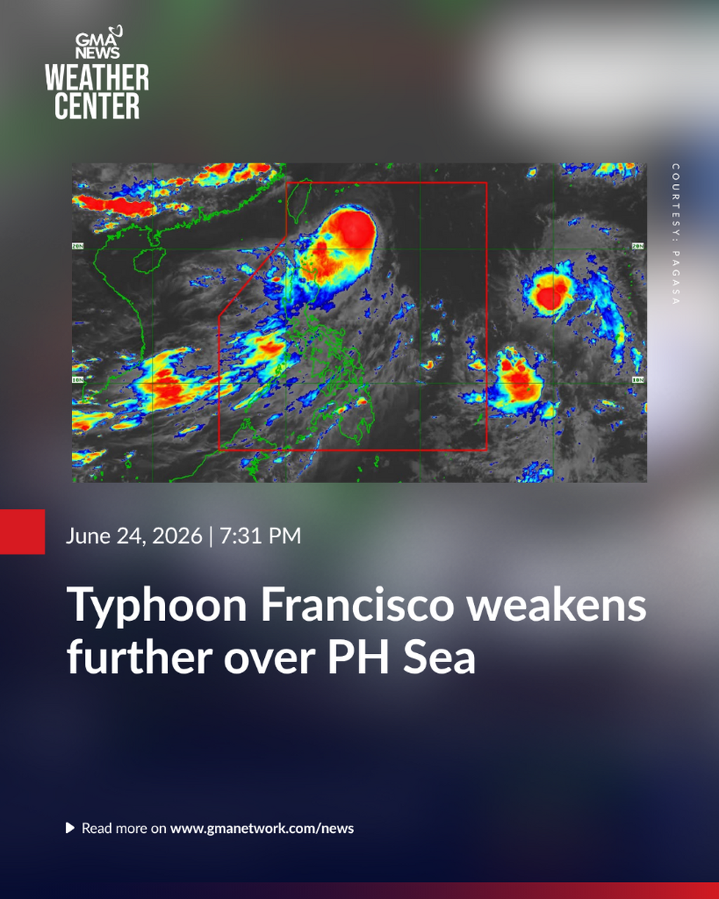 Typhoon Francisco weakens further over PH Sea