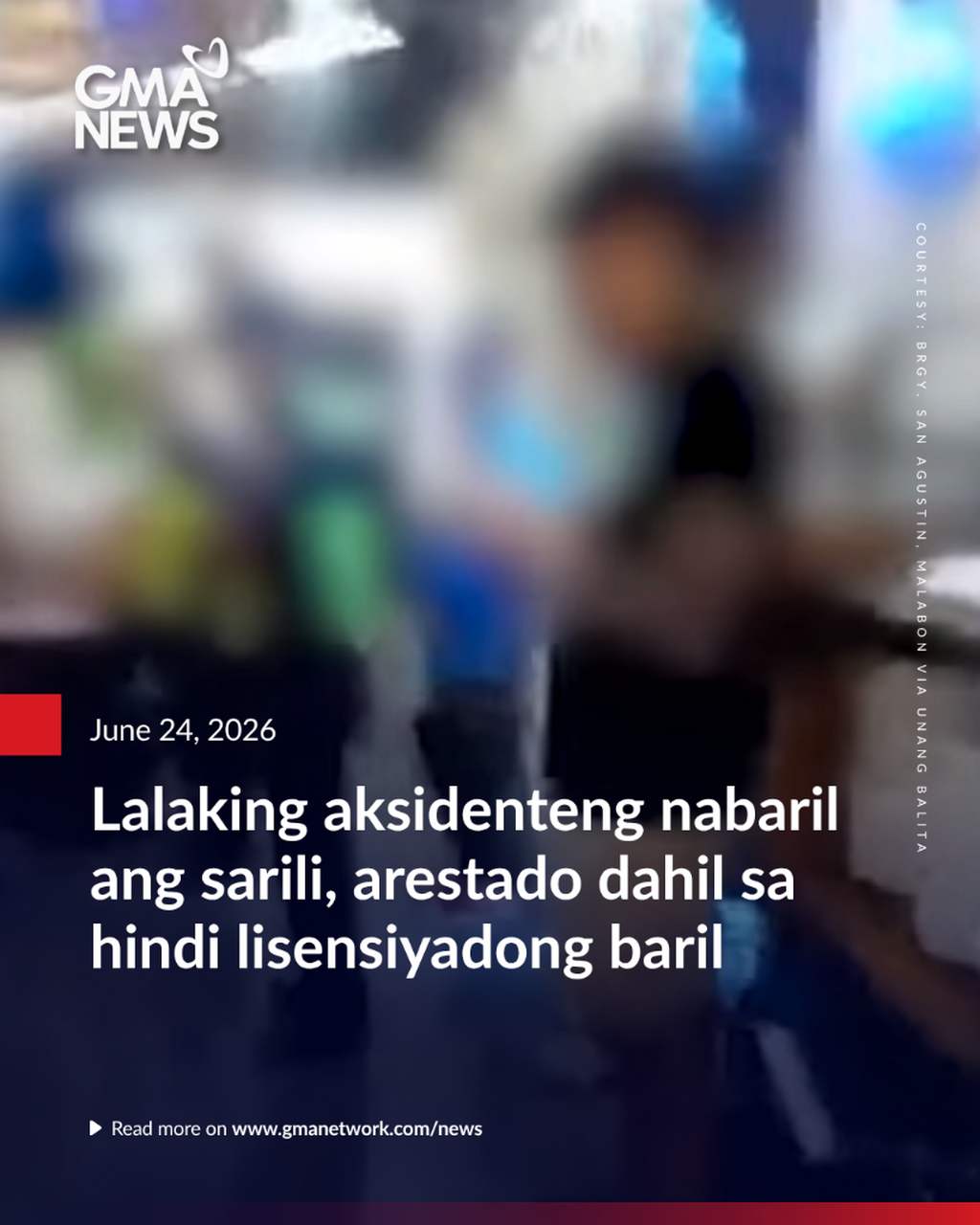 Lalaking aksidenteng nabaril ang sarili, arestado dahil sa hindi lisensiyadong baril