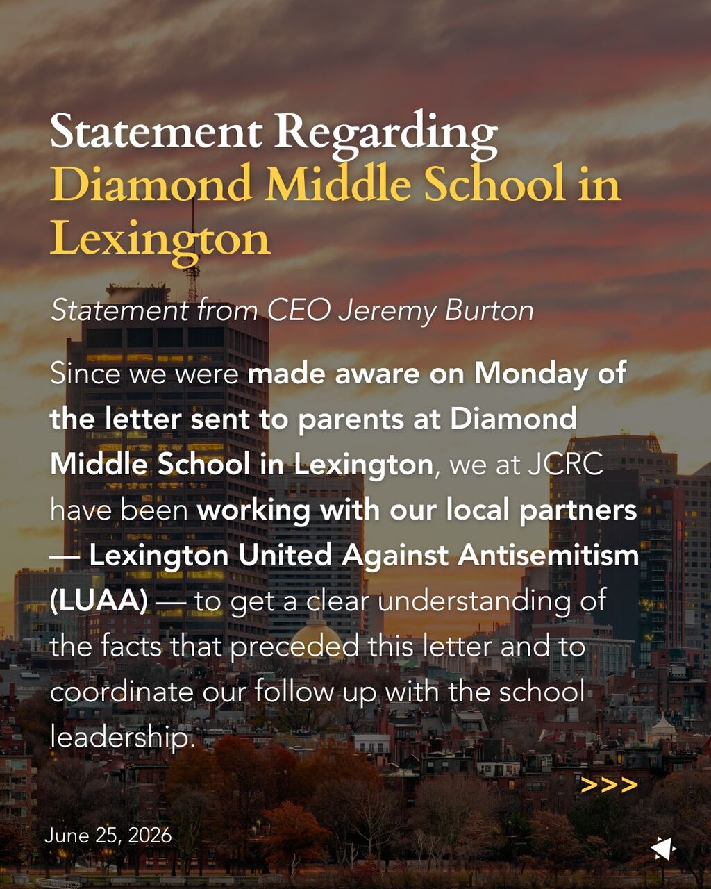 Statement Regarding Diamond Middle School in Lexington