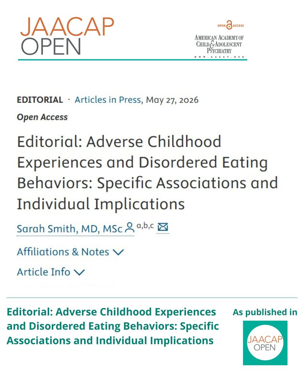 JO AIP Editorial: Adverse Childhood Experiences and Disordered Eating Behaviors: Specific Associations and Individual Implications