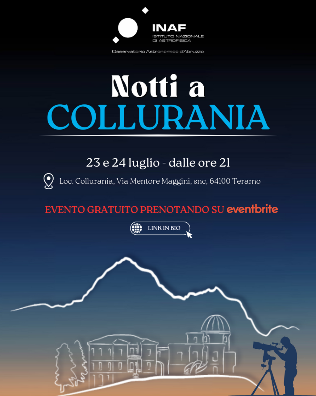 Notti a Collurania 2026: le visite serali all'Osservatorio Astronomico d'Abruzzo