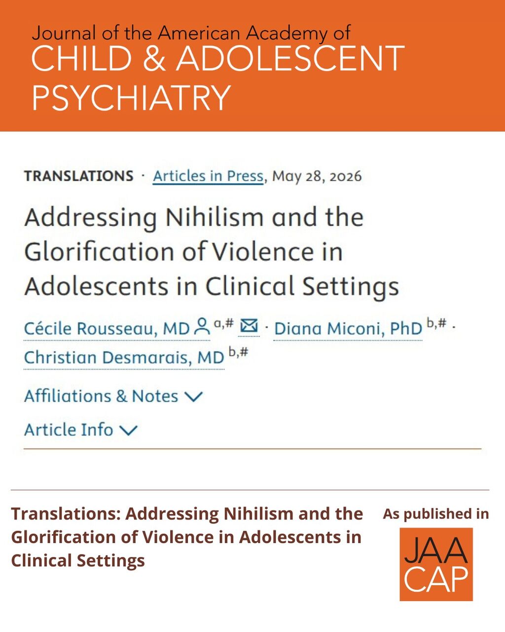 JAACAP AIP Addressing Nihilism and the Glorification of Violence in Adolescents in Clinical Settings